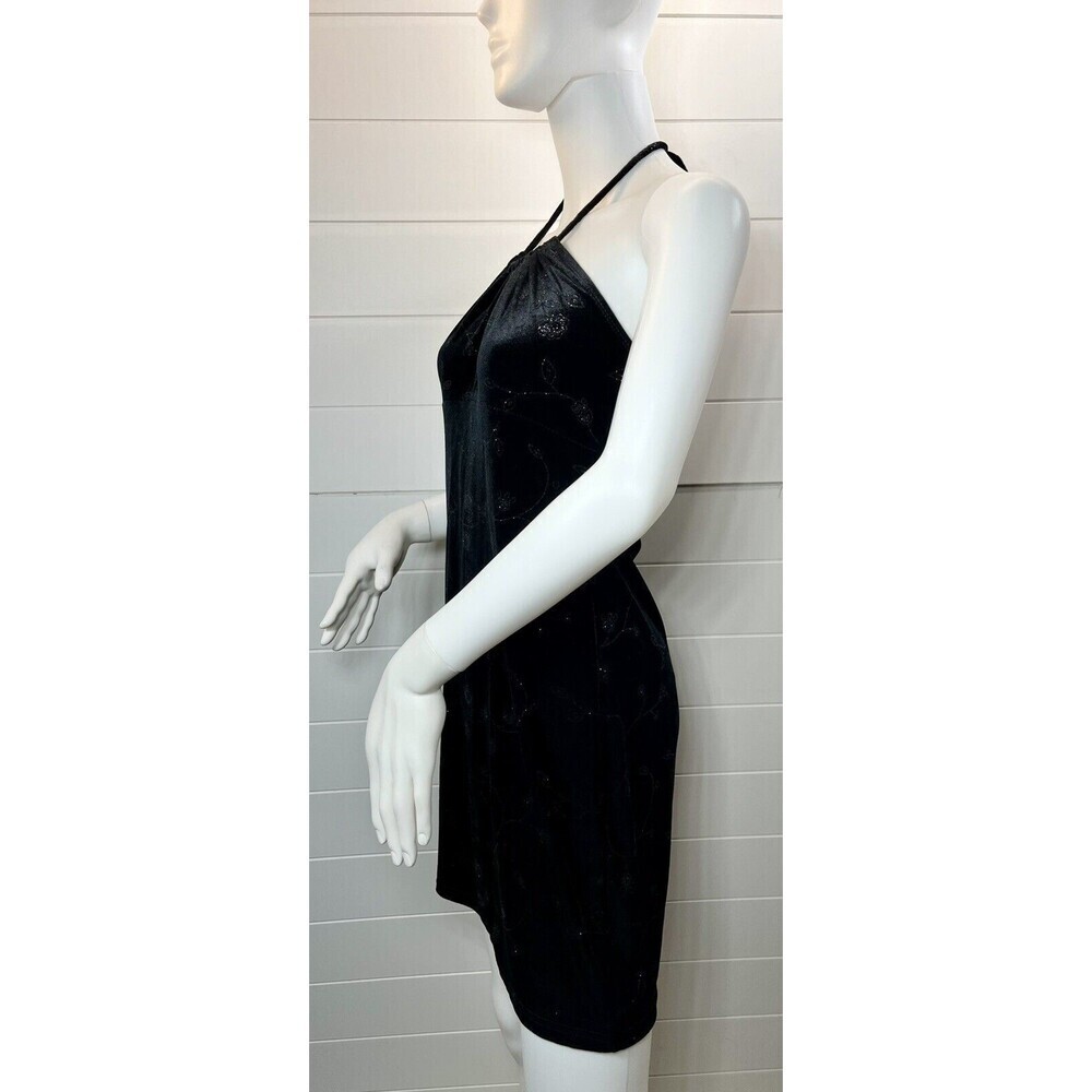 Aqua Blue Dress Y2K Womens S Babydoll Empire Sparkle Floral Black Whimsy Goth - Picture 7 of 12